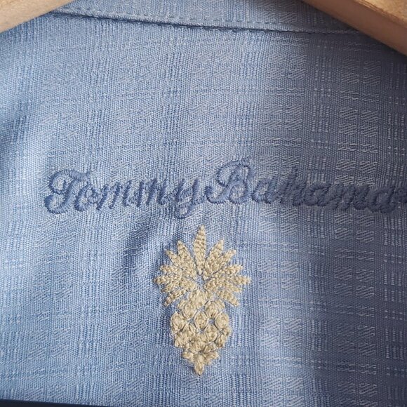 Tommy Bahama Shirt Mens Medium Blue 100% Silk Button Up Jacquard Hawaiian Casual - Picture 4 of 10